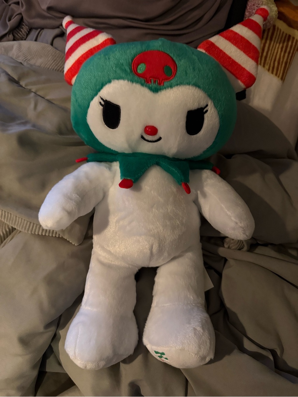 Sanrio Plush Doll with green Hood and Red Accents Christmas build a bear